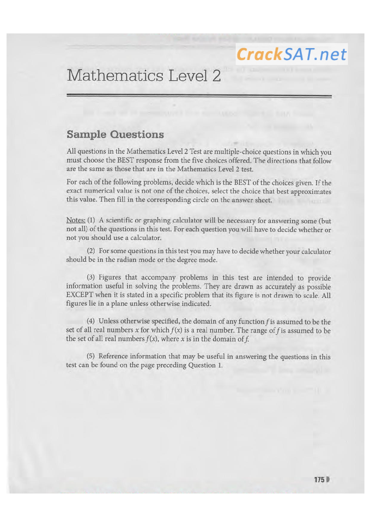 Preview image of SAT 2 math level 2 Practice Test from The Official Study Guide document